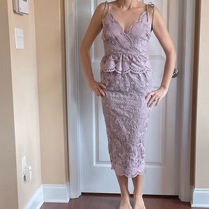 ASOS mermaid shell lace mauve purple midi fitted size 4